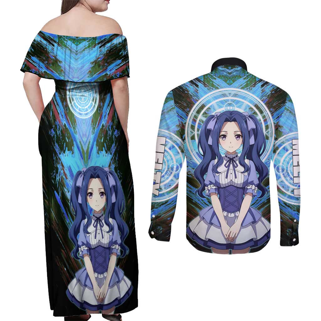 Melty Q Melromarc The Rising of the Shield Hero Couples Matching Off Shoulder Maxi Dress and Long Sleeve Button Shirt with Royal Attire and Magical Circle Background - The Mazicc