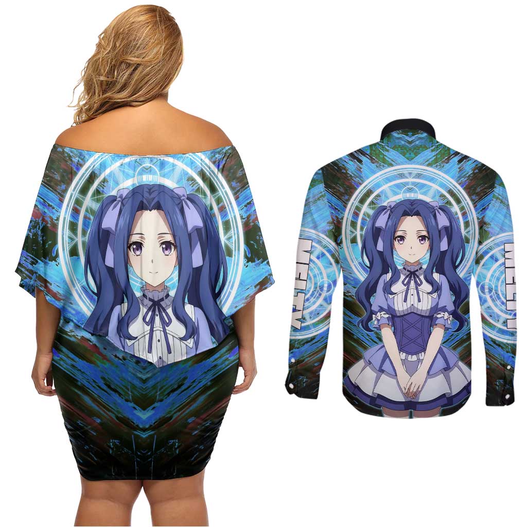 Melty Q Melromarc The Rising of the Shield Hero Couples Matching Off Shoulder Short Dress and Long Sleeve Button Shirt with Royal Attire and Magical Circle Background - The Mazicc