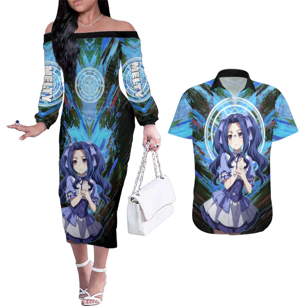 Melty Q Melromarc The Rising of the Shield Hero Couples Matching Off The Shoulder Long Sleeve Dress and Hawaiian Shirt with Royal Attire and Magical Circle Background - The Mazicc