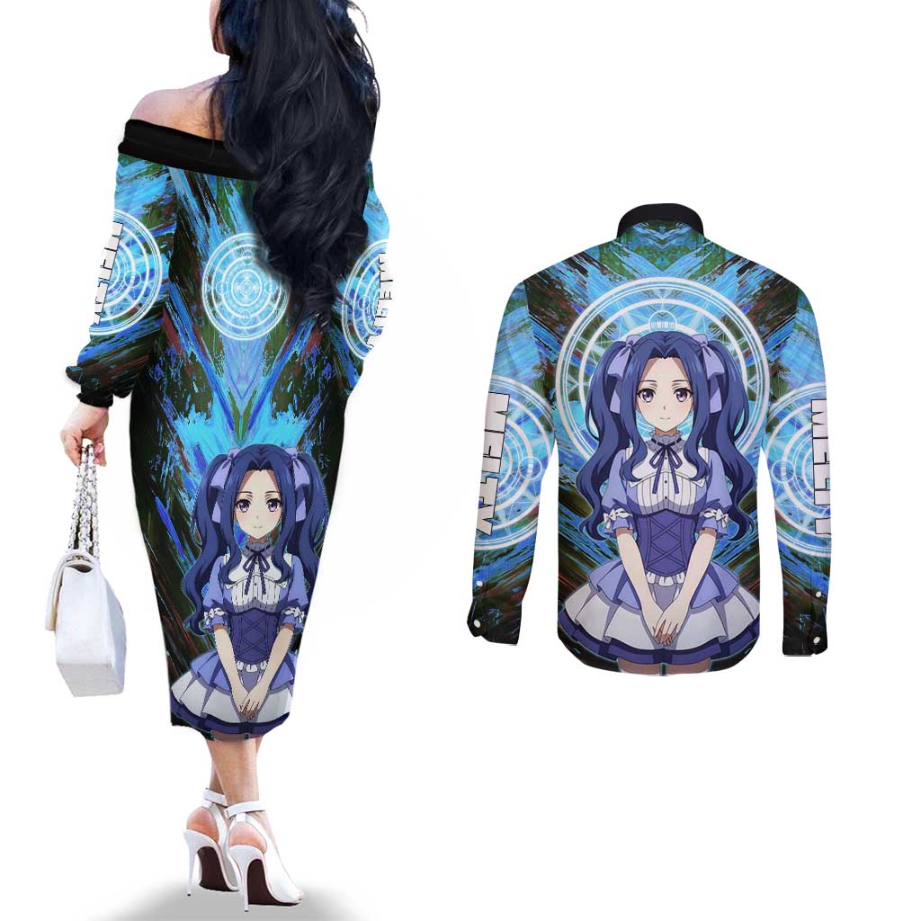 Melty Q Melromarc The Rising of the Shield Hero Couples Matching Off The Shoulder Long Sleeve Dress and Long Sleeve Button Shirt with Royal Attire and Magical Circle Background - The Mazicc