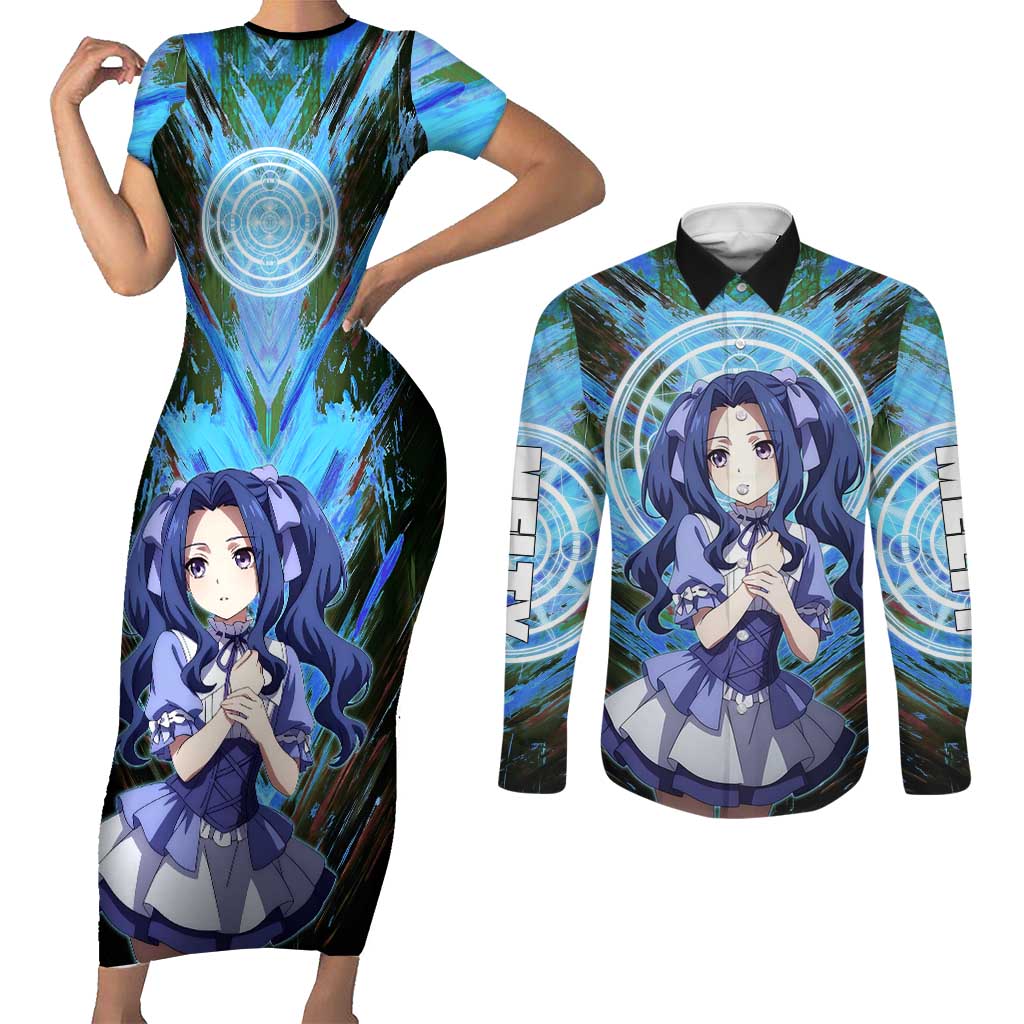 Melty Q Melromarc The Rising of the Shield Hero Couples Matching Short Sleeve Bodycon Dress and Long Sleeve Button Shirt with Royal Attire and Magical Circle Background - The Mazicc