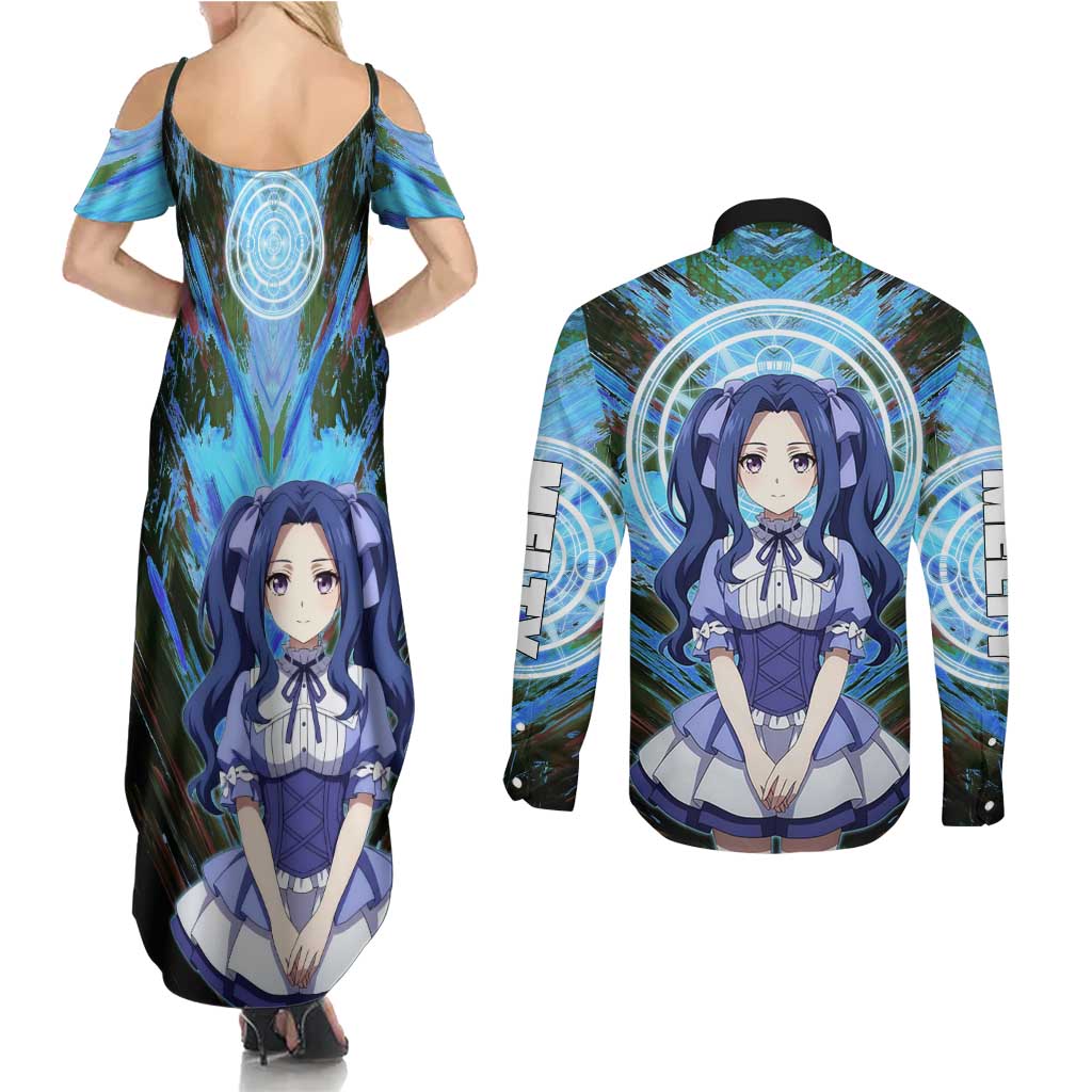 Melty Q Melromarc The Rising of the Shield Hero Couples Matching Summer Maxi Dress and Long Sleeve Button Shirt with Royal Attire and Magical Circle Background - The Mazicc