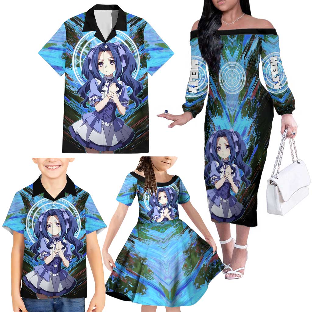 Melty Q Melromarc The Rising of the Shield Hero Family Matching Off The Shoulder Long Sleeve Dress and Hawaiian Shirt with Royal Attire and Magical Circle Background
