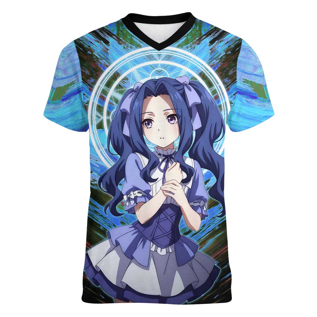 Melty Q Melromarc The Rising of the Shield Hero Women V-Neck T-Shirt with Royal Attire and Magical Circle Background - The Mazicc