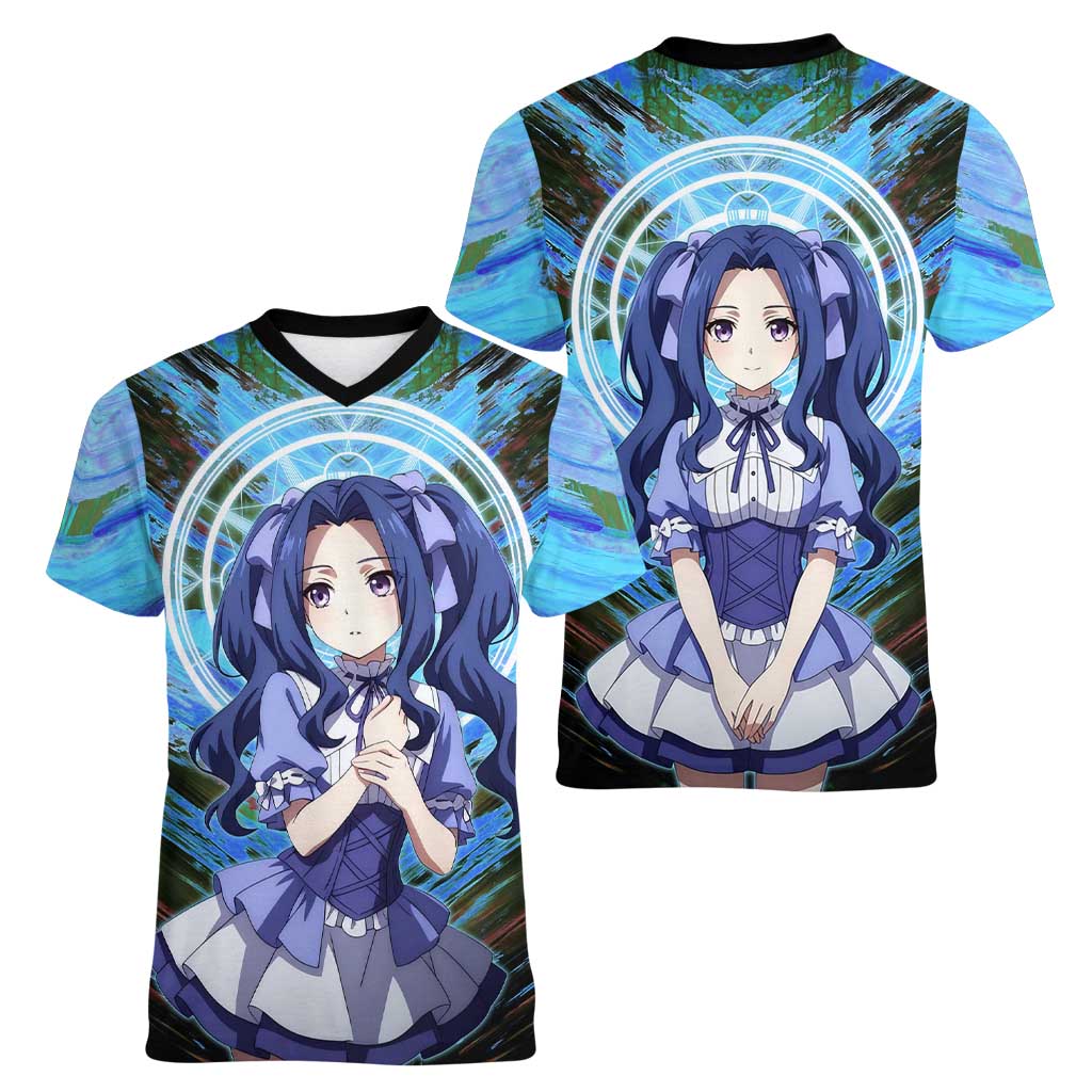 Melty Q Melromarc The Rising of the Shield Hero Women V-Neck T-Shirt with Royal Attire and Magical Circle Background - The Mazicc