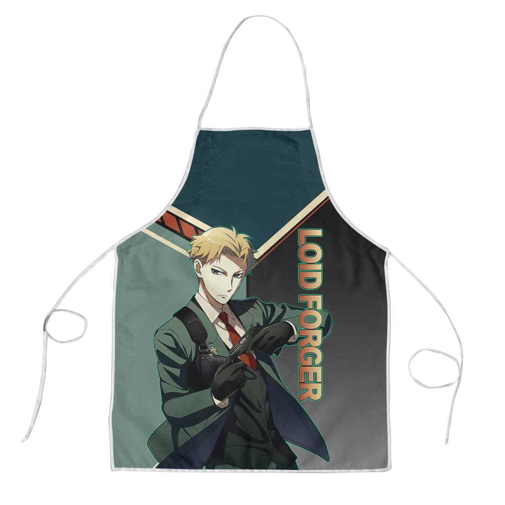 Loid Forger Spy x Family Green and Black Theme Apron with Gun Pose and Sharp Agent Style Design - The Mazicc