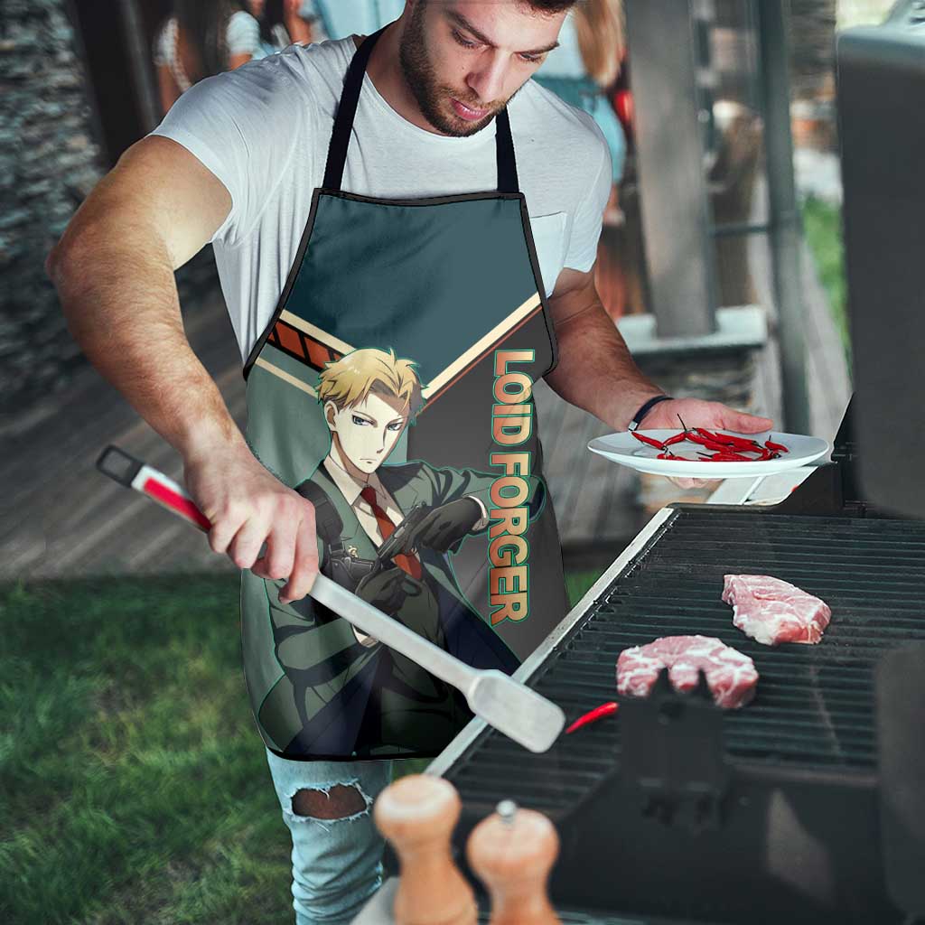 Loid Forger Spy x Family Green and Black Theme Apron with Gun Pose and Sharp Agent Style Design - The Mazicc