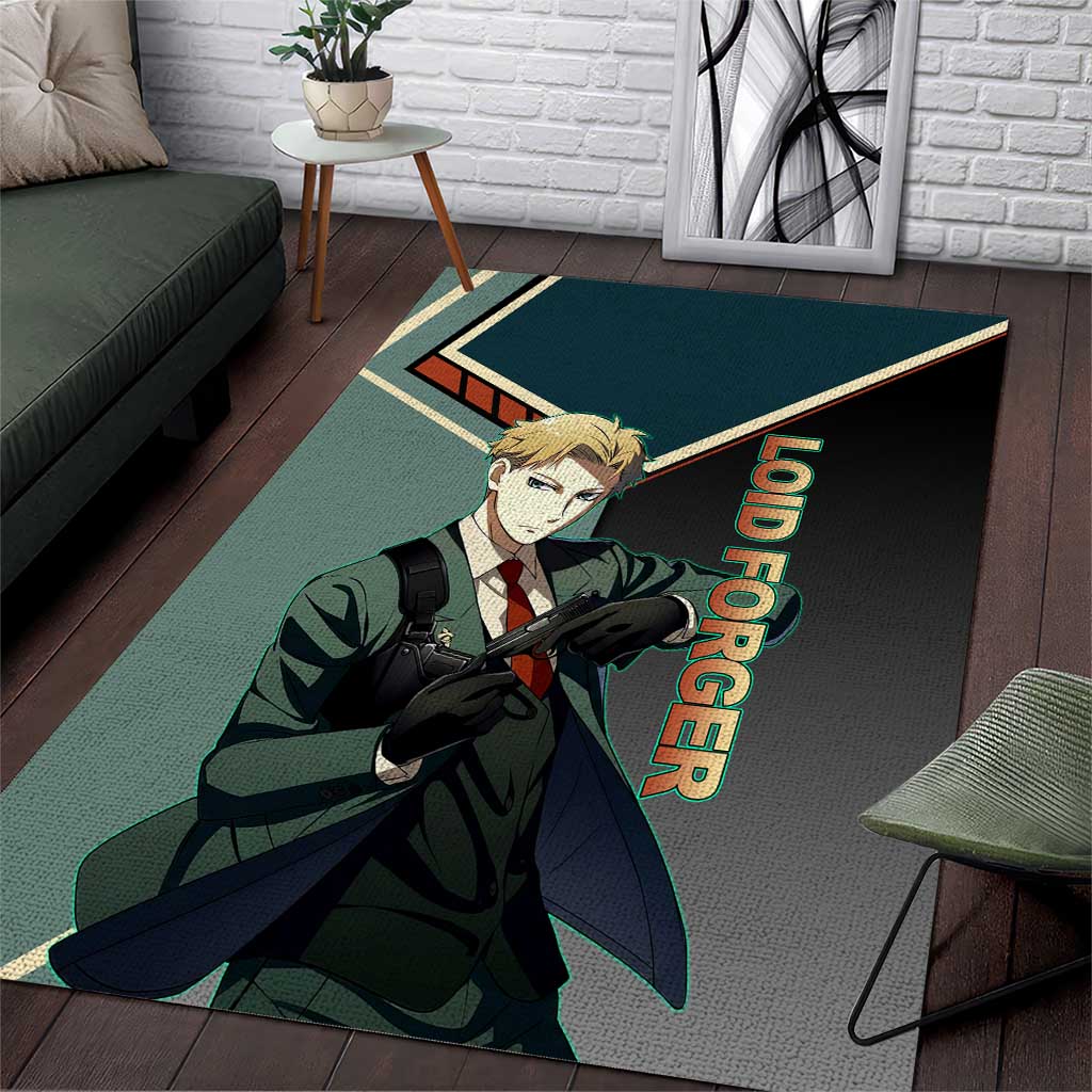 Loid Forger Spy x Family Green and Black Theme Area Rug with Gun Pose and Sharp Agent Style Design - The Mazicc