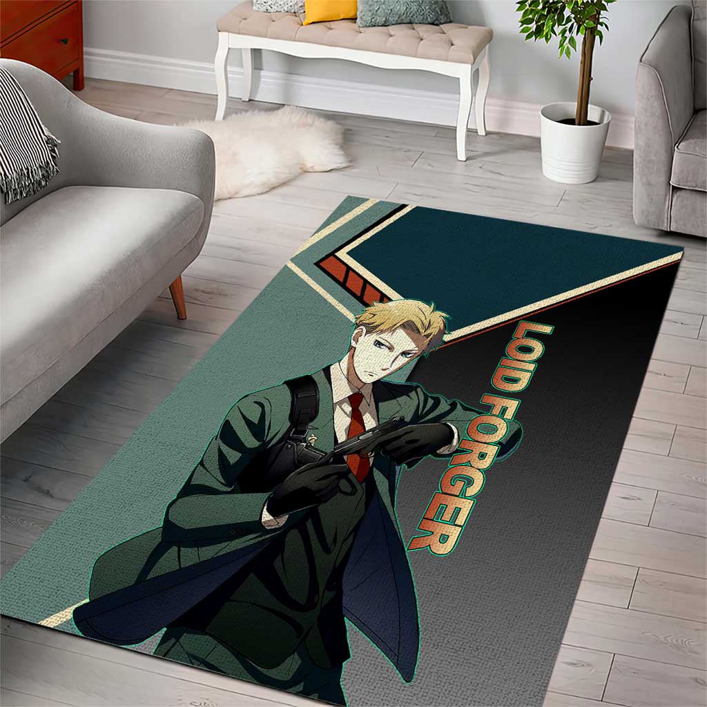 Loid Forger Spy x Family Green and Black Theme Area Rug with Gun Pose and Sharp Agent Style Design - The Mazicc