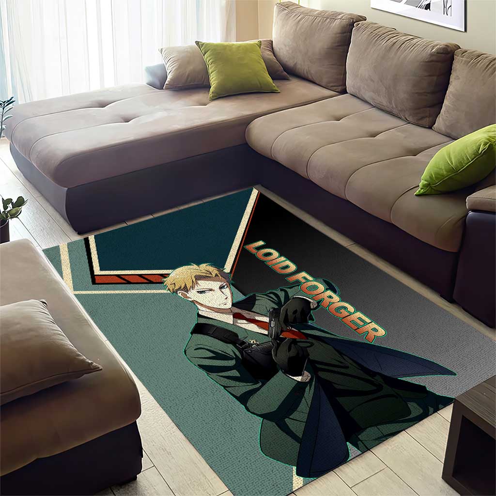 Loid Forger Spy x Family Green and Black Theme Area Rug with Gun Pose and Sharp Agent Style Design - The Mazicc