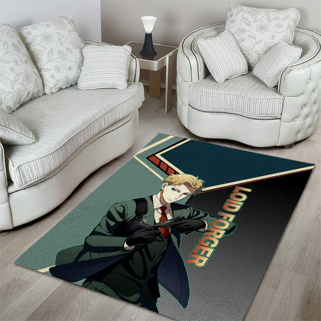 Loid Forger Spy x Family Green and Black Theme Area Rug with Gun Pose and Sharp Agent Style Design - The Mazicc
