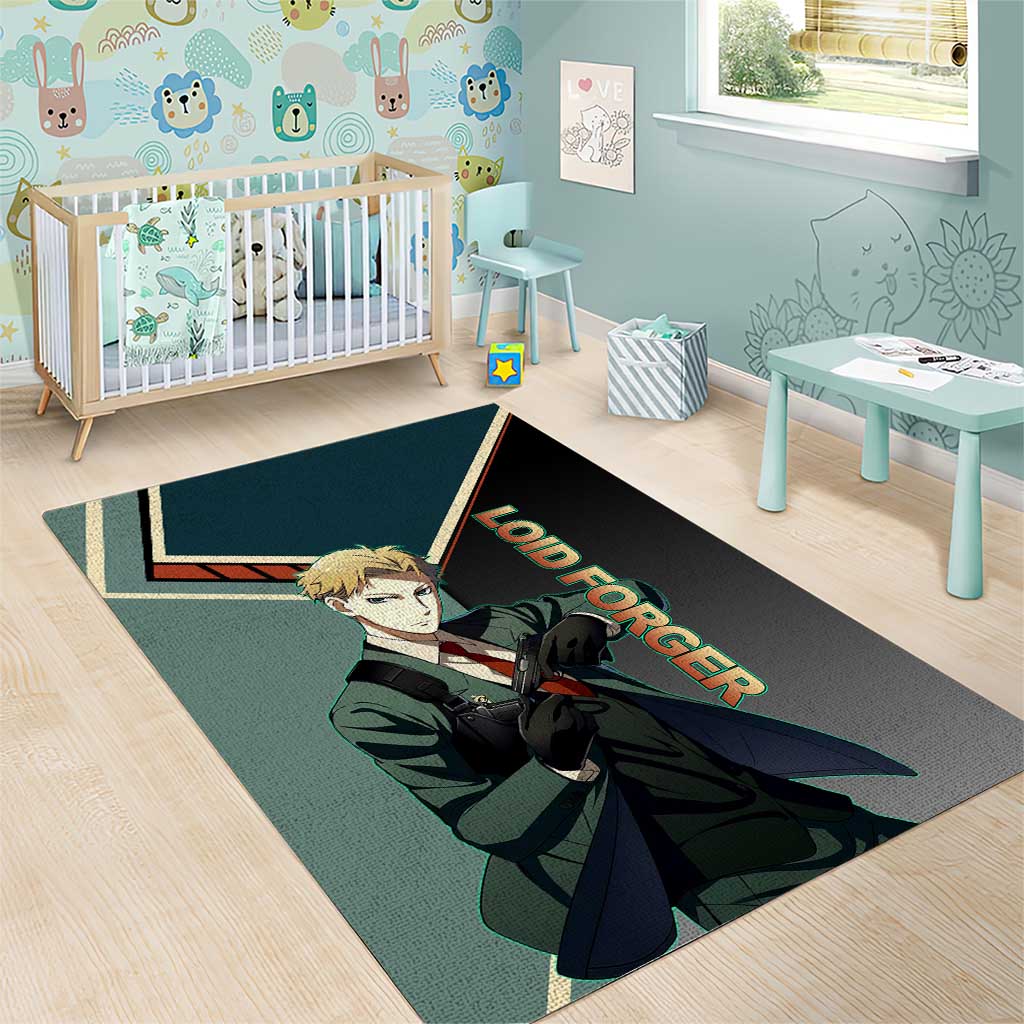Loid Forger Spy x Family Green and Black Theme Area Rug with Gun Pose and Sharp Agent Style Design - The Mazicc