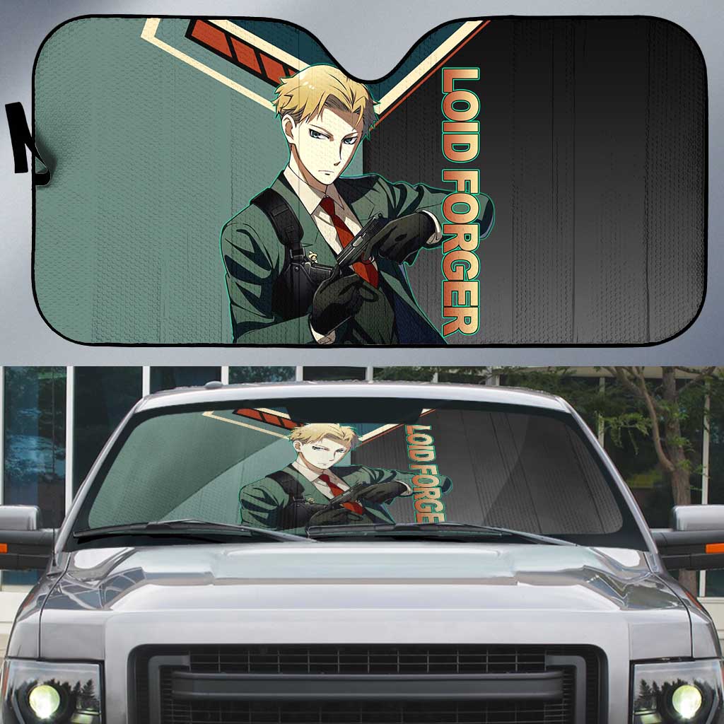 Loid Forger Spy x Family Green and Black Theme Auto Sun Shade with Gun Pose and Sharp Agent Style Design - The Mazicc