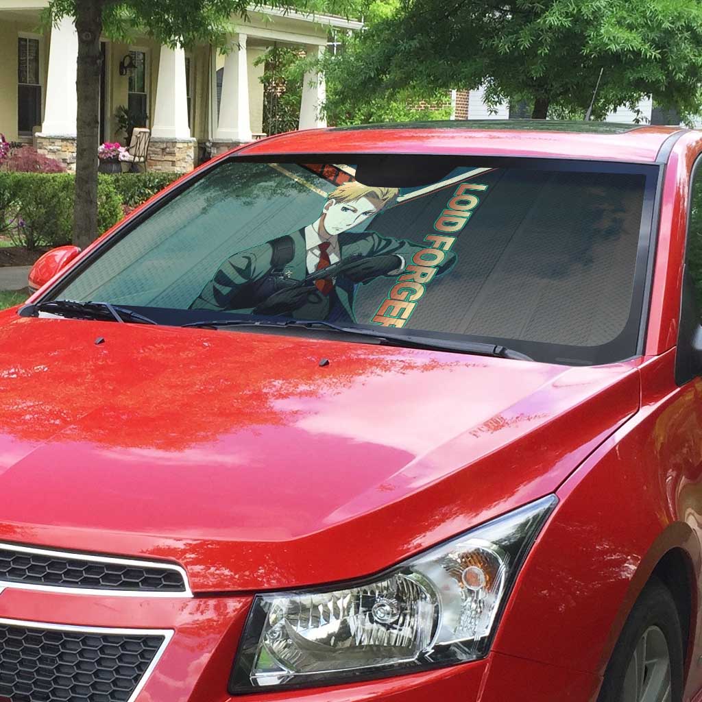 Loid Forger Spy x Family Green and Black Theme Auto Sun Shade with Gun Pose and Sharp Agent Style Design - The Mazicc