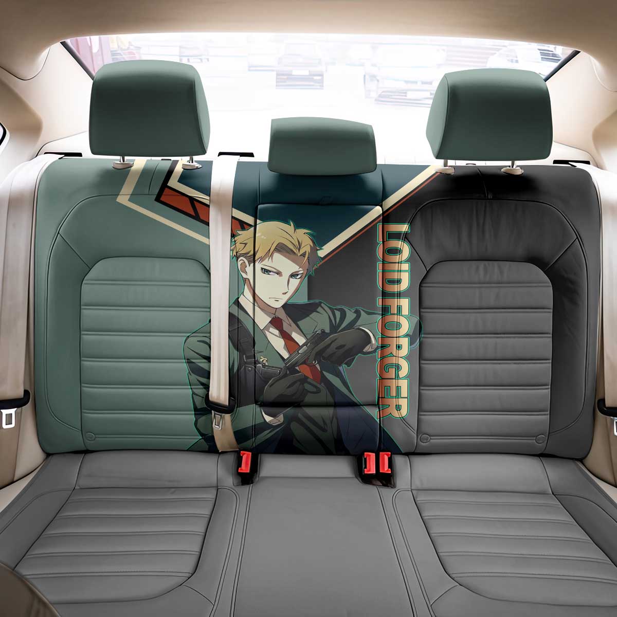 Loid Forger Spy x Family Green and Black Theme Back Car Seat Cover with Gun Pose and Sharp Agent Style Design - The Mazicc