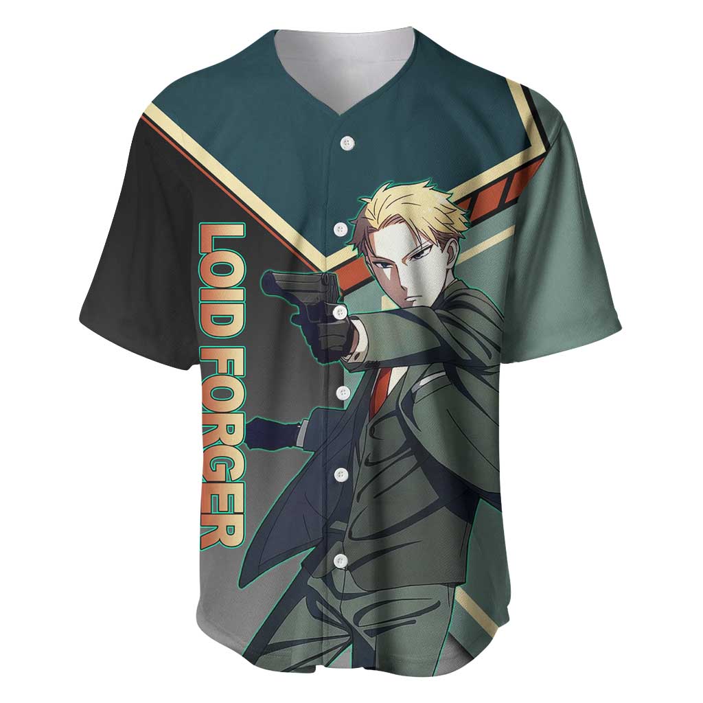 Loid Forger Spy x Family Green and Black Theme Baseball Jersey with Gun Pose and Sharp Agent Style Design - The Mazicc