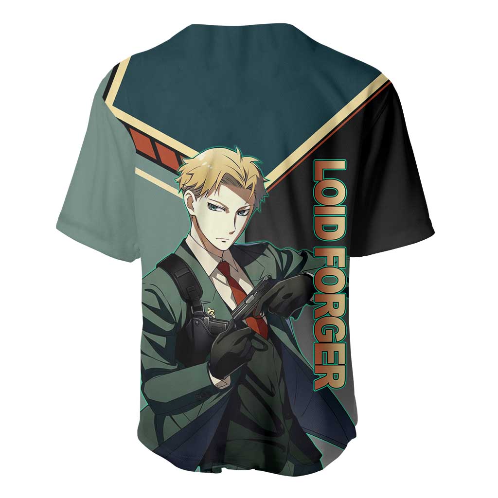 Loid Forger Spy x Family Green and Black Theme Baseball Jersey with Gun Pose and Sharp Agent Style Design - The Mazicc