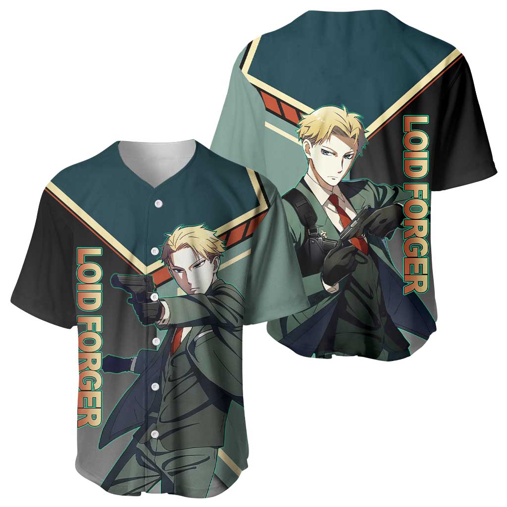 Loid Forger Spy x Family Green and Black Theme Baseball Jersey with Gun Pose and Sharp Agent Style Design - The Mazicc