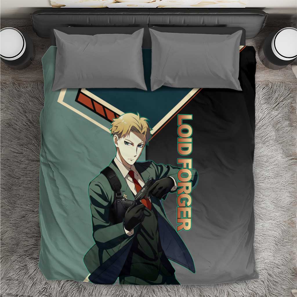 Loid Forger Spy x Family Green and Black Theme Bedding Set with Gun Pose and Sharp Agent Style Design - The Mazicc