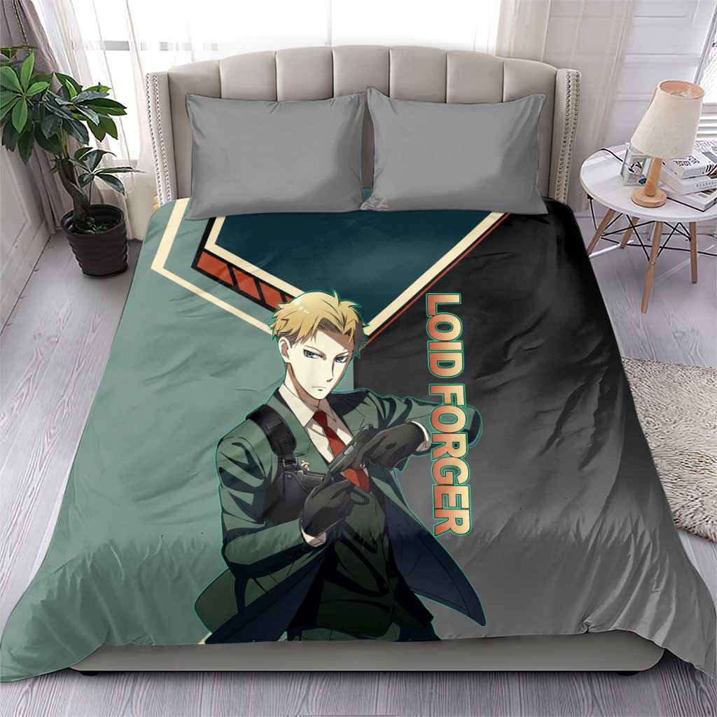 Loid Forger Spy x Family Green and Black Theme Bedding Set with Gun Pose and Sharp Agent Style Design - The Mazicc