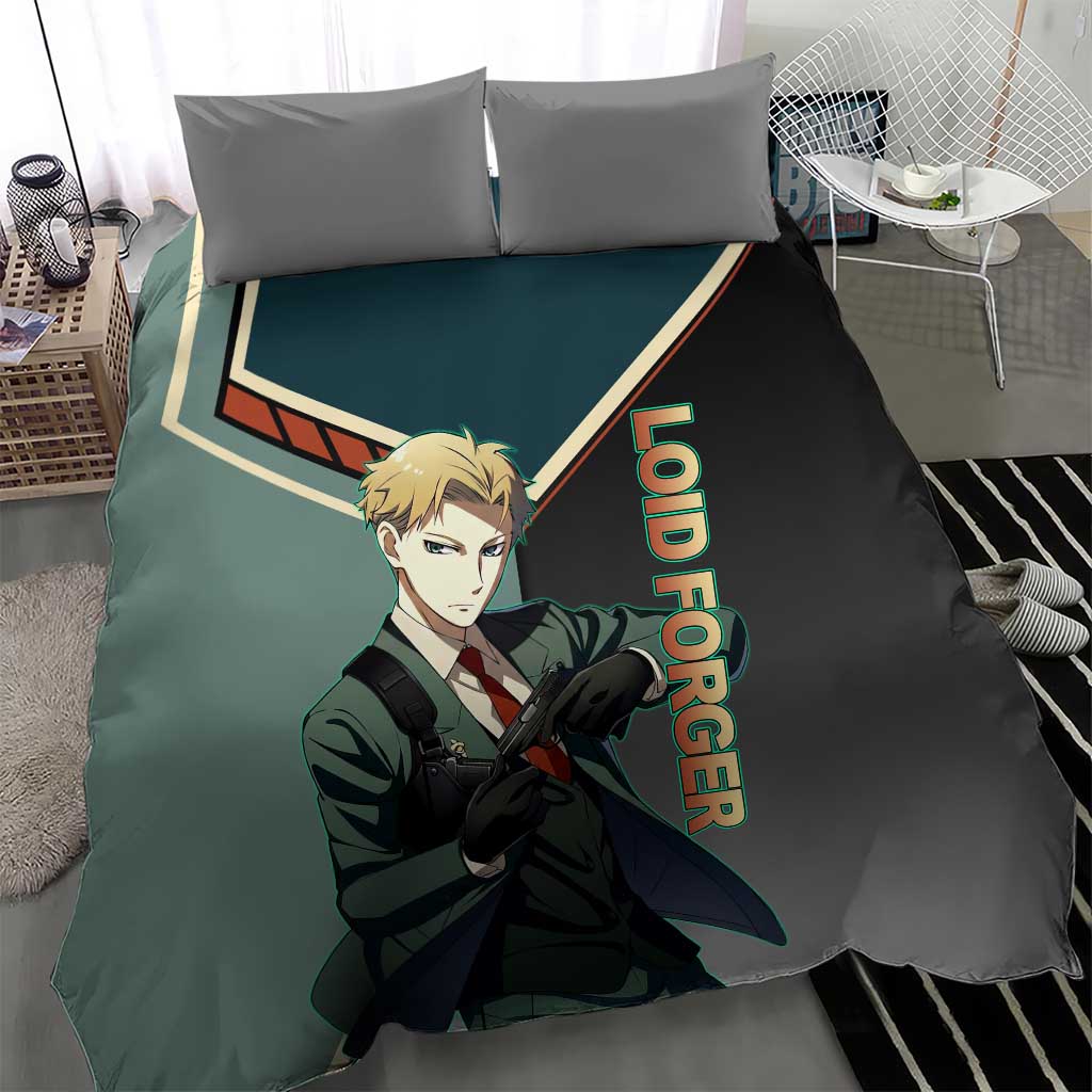 Loid Forger Spy x Family Green and Black Theme Bedding Set with Gun Pose and Sharp Agent Style Design - The Mazicc