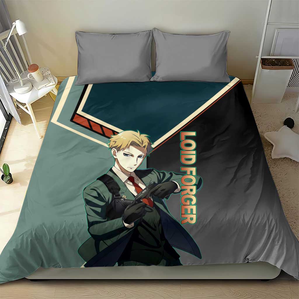 Loid Forger Spy x Family Green and Black Theme Bedding Set with Gun Pose and Sharp Agent Style Design - The Mazicc