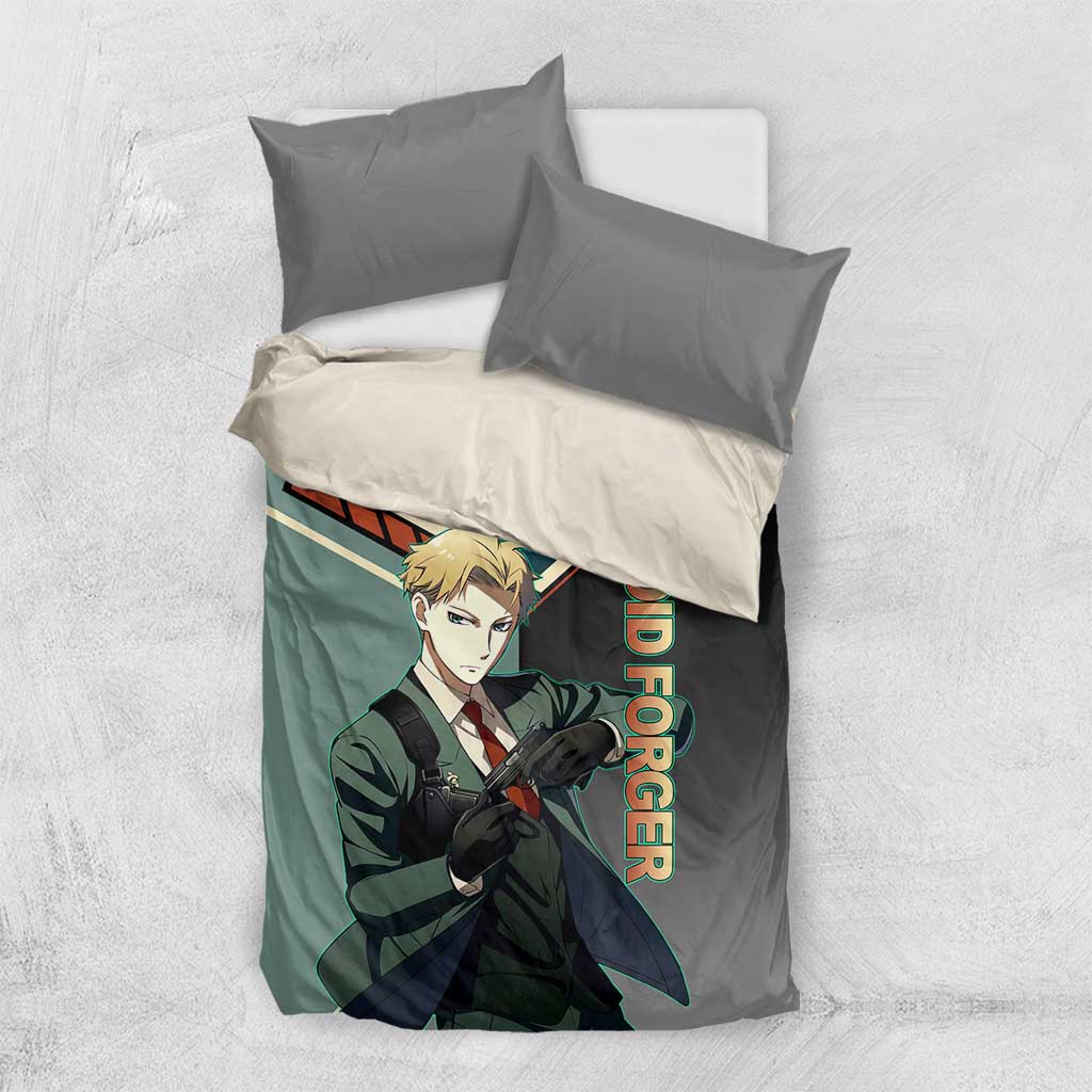 Loid Forger Spy x Family Green and Black Theme Bedding Set with Gun Pose and Sharp Agent Style Design - The Mazicc