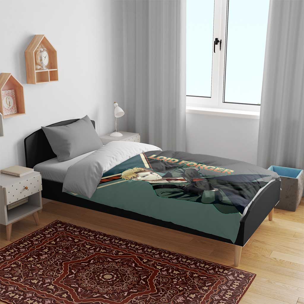 Loid Forger Spy x Family Green and Black Theme Bedding Set with Gun Pose and Sharp Agent Style Design - The Mazicc