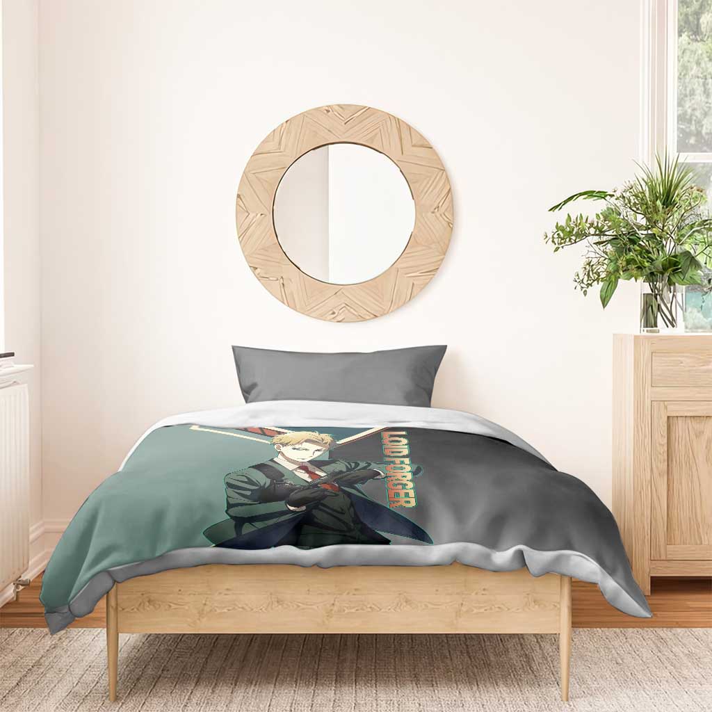 Loid Forger Spy x Family Green and Black Theme Bedding Set with Gun Pose and Sharp Agent Style Design - The Mazicc