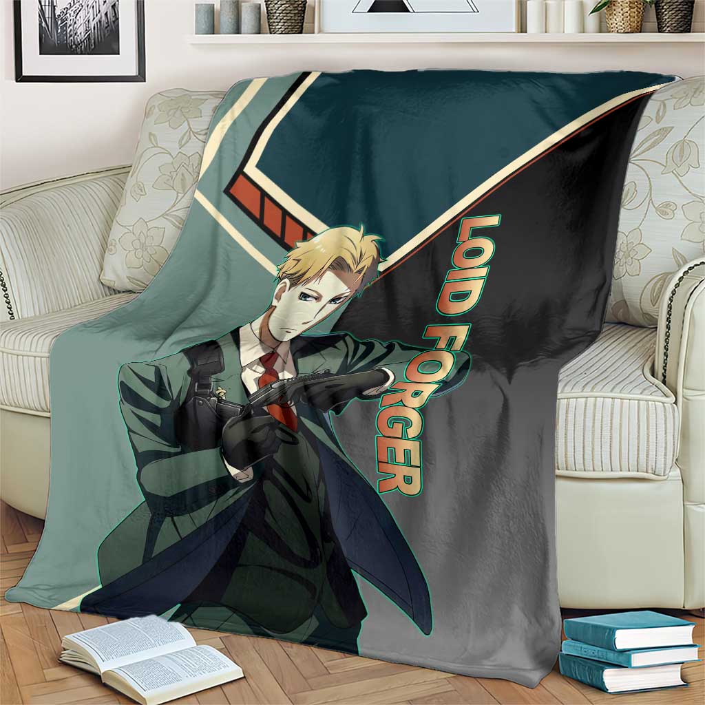 Loid Forger Spy x Family Green and Black Theme Blanket with Gun Pose and Sharp Agent Style Design - The Mazicc