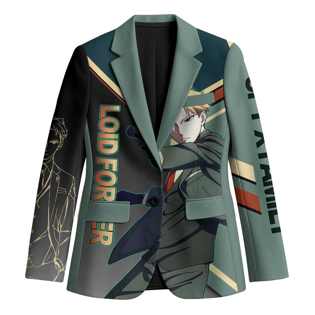 Loid Forger Spy x Family Green and Black Theme Blazer with Gun Pose and Sharp Agent Style Design - The Mazicc