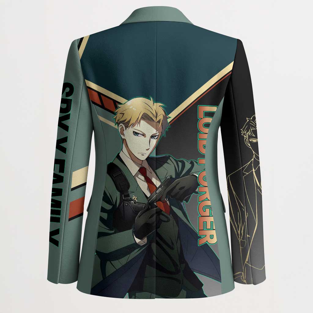 Loid Forger Spy x Family Green and Black Theme Blazer with Gun Pose and Sharp Agent Style Design - The Mazicc