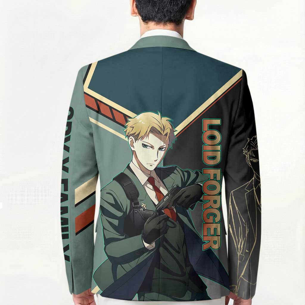 Loid Forger Spy x Family Green and Black Theme Blazer with Gun Pose and Sharp Agent Style Design - The Mazicc