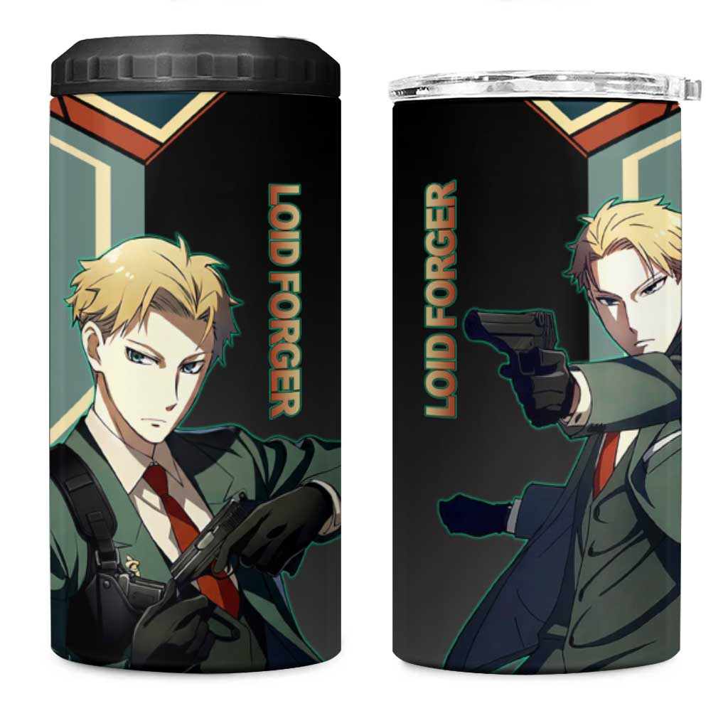 Loid Forger Spy x Family Green and Black Theme 4 in 1 Can Cooler Tumbler with Gun Pose and Sharp Agent Style Design - The Mazicc
