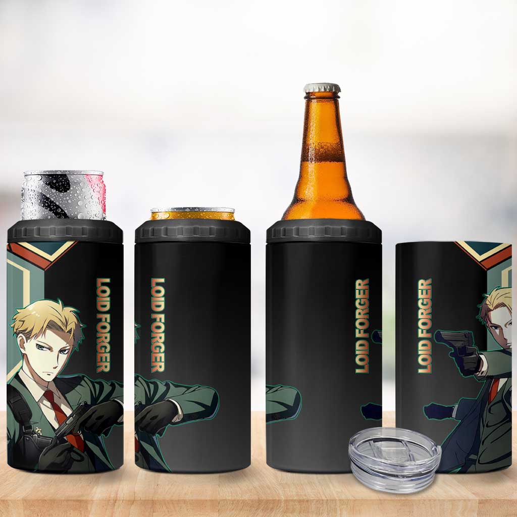 Loid Forger Spy x Family Green and Black Theme 4 in 1 Can Cooler Tumbler with Gun Pose and Sharp Agent Style Design - The Mazicc