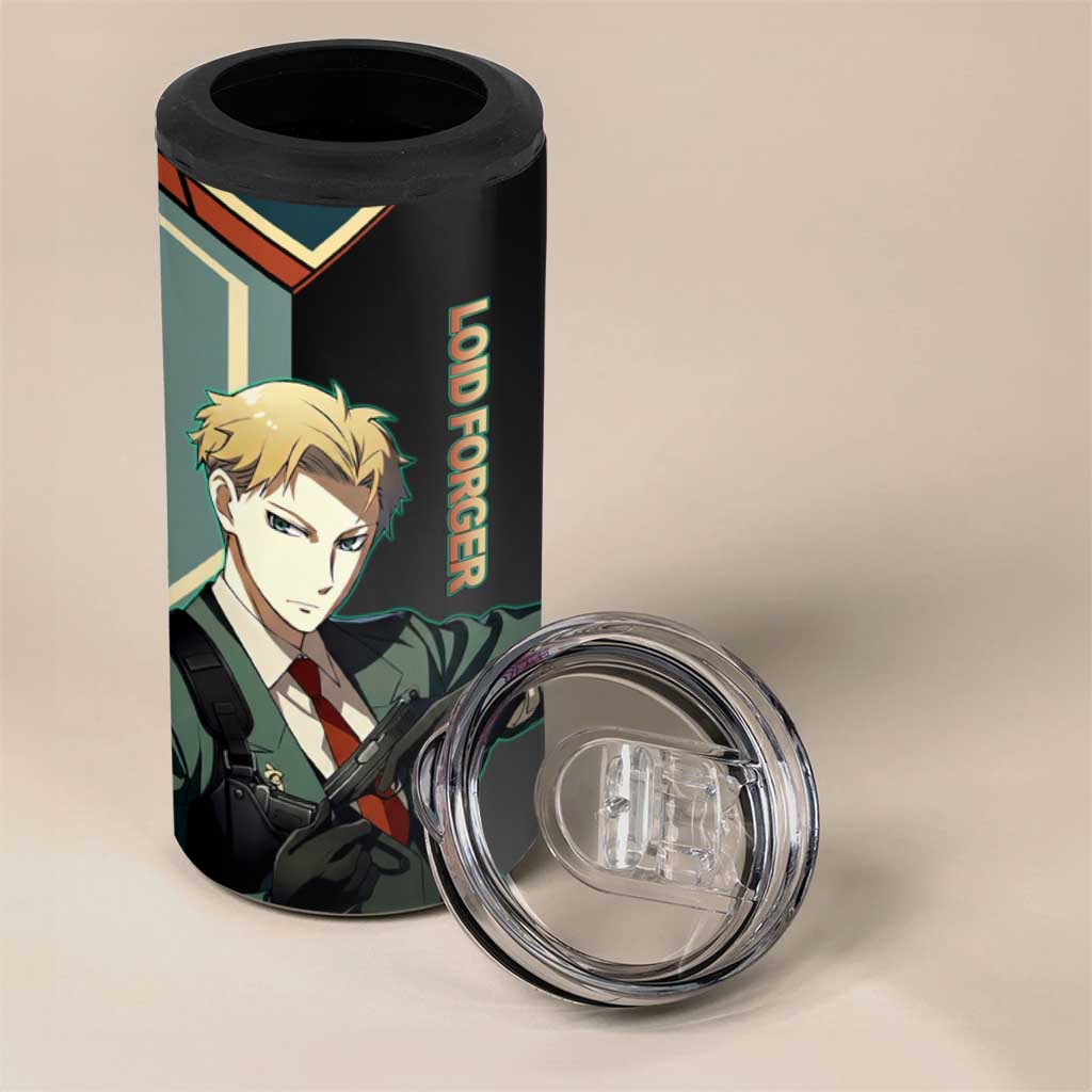 Loid Forger Spy x Family Green and Black Theme 4 in 1 Can Cooler Tumbler with Gun Pose and Sharp Agent Style Design - The Mazicc