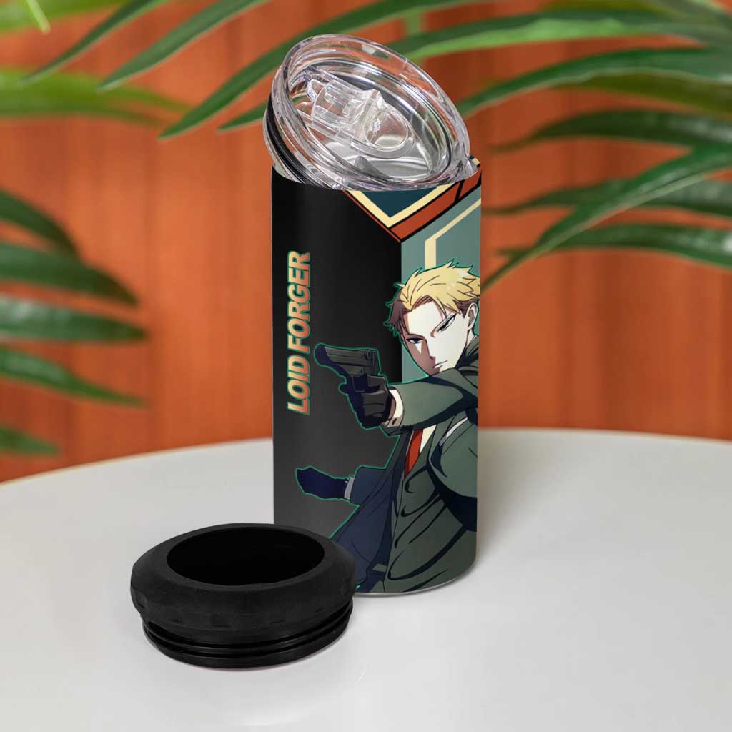 Loid Forger Spy x Family Green and Black Theme 4 in 1 Can Cooler Tumbler with Gun Pose and Sharp Agent Style Design - The Mazicc