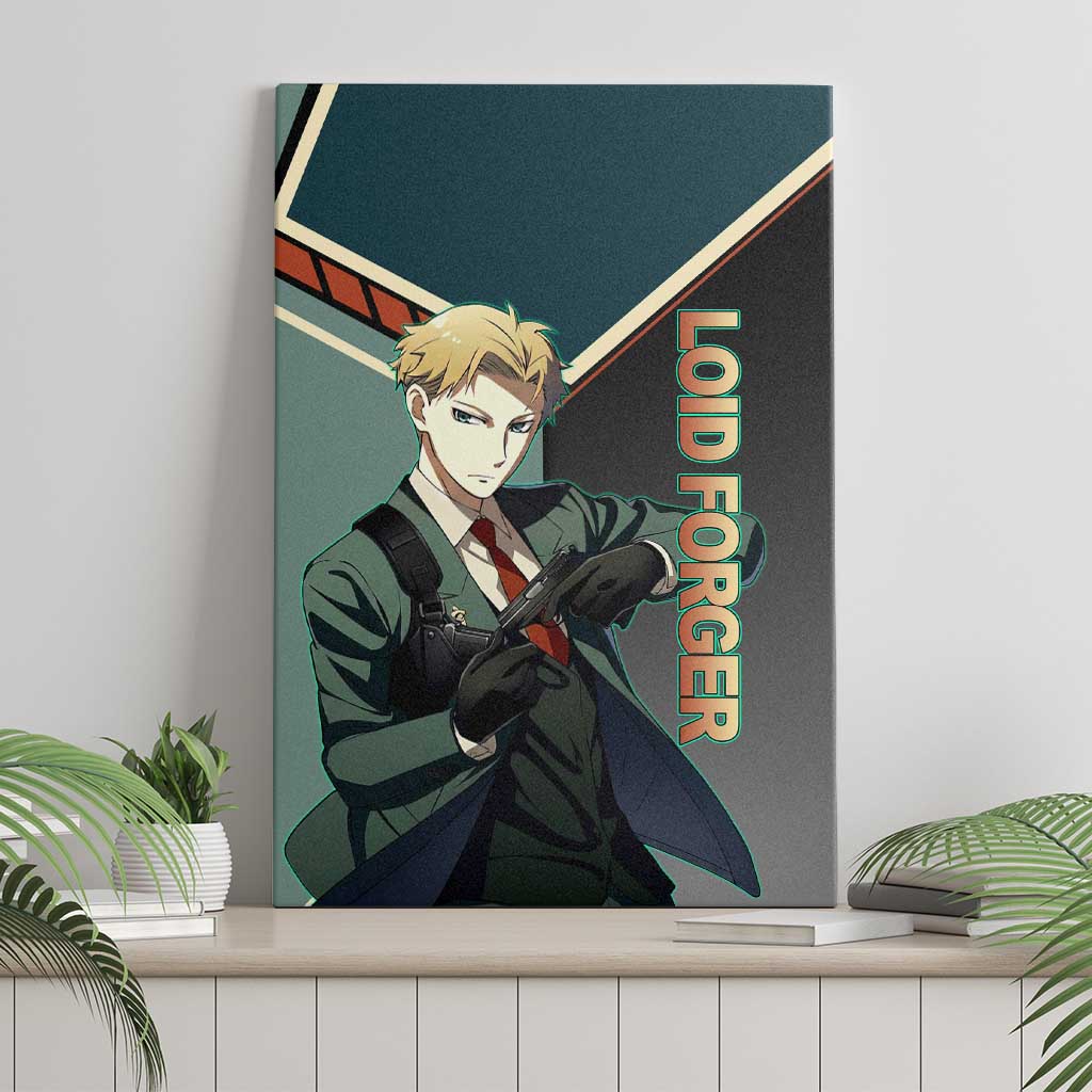 Loid Forger Spy x Family Green and Black Theme Canvas Wall Art with Gun Pose and Sharp Agent Style Design - The Mazicc