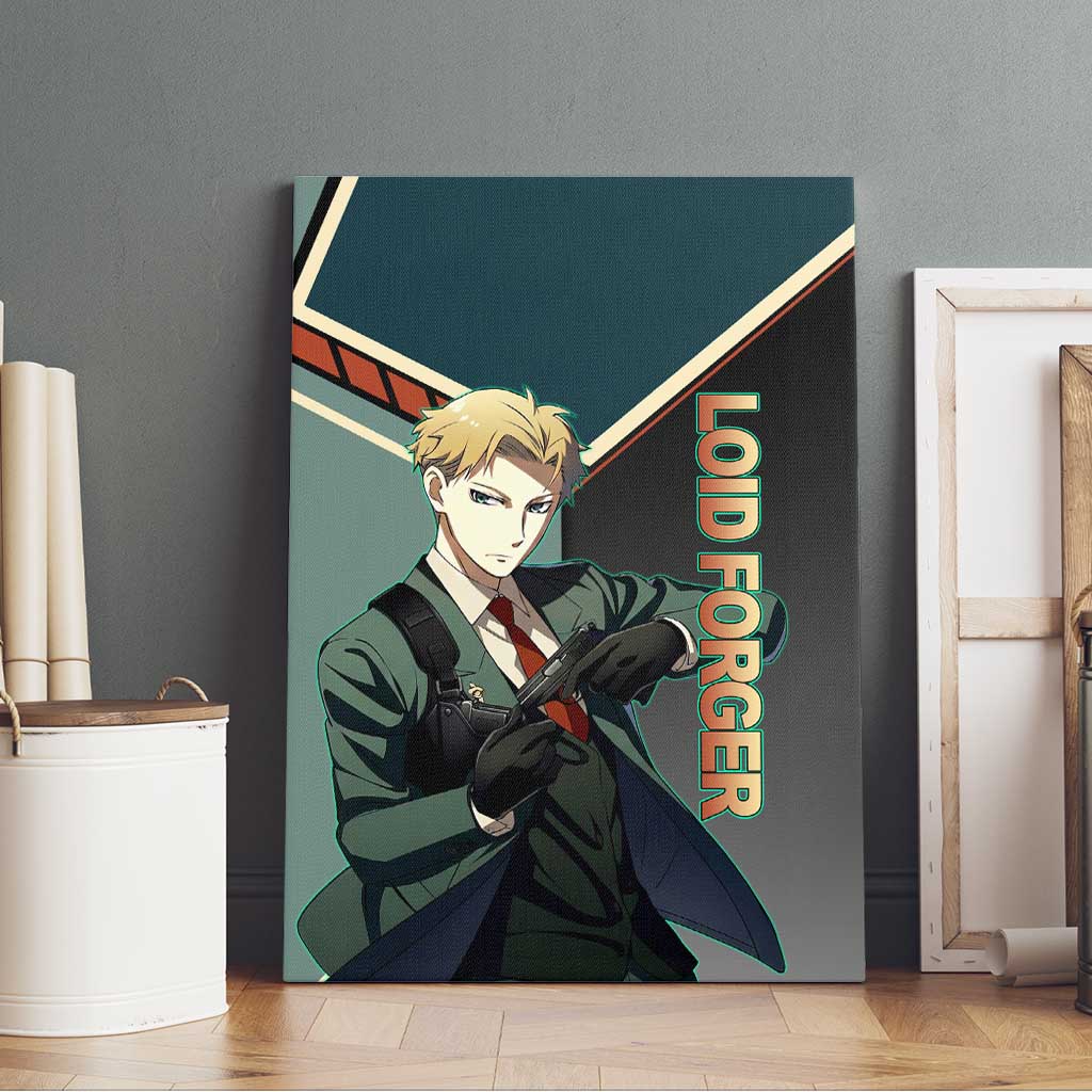 Loid Forger Spy x Family Green and Black Theme Canvas Wall Art with Gun Pose and Sharp Agent Style Design - The Mazicc