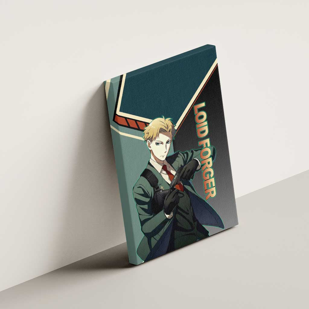 Loid Forger Spy x Family Green and Black Theme Canvas Wall Art with Gun Pose and Sharp Agent Style Design - The Mazicc