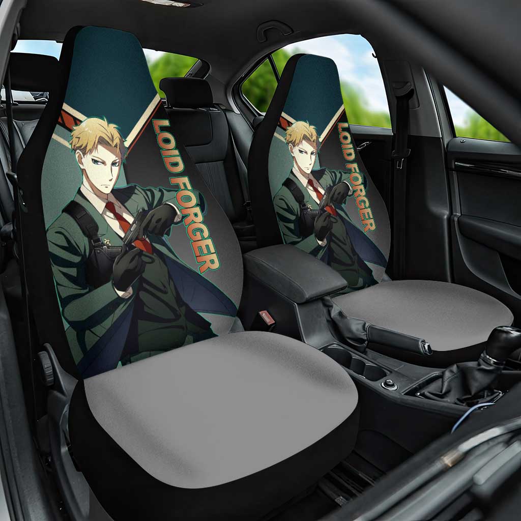 Loid Forger Spy x Family Green and Black Theme Car Seat Cover with Gun Pose and Sharp Agent Style Design - The Mazicc