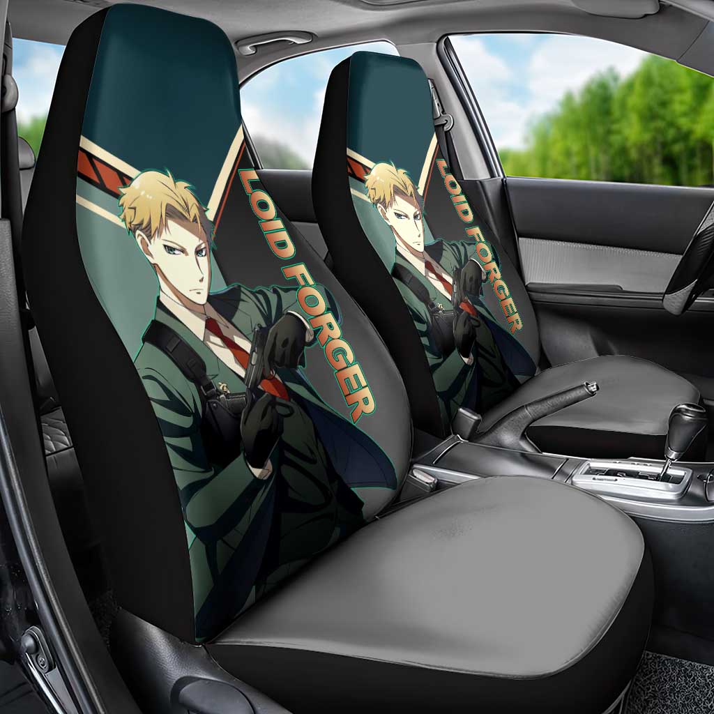 Loid Forger Spy x Family Green and Black Theme Car Seat Cover with Gun Pose and Sharp Agent Style Design - The Mazicc