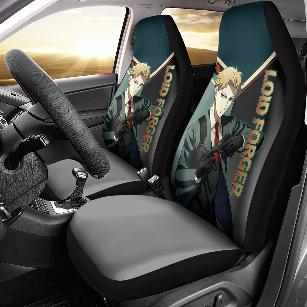 Loid Forger Spy x Family Green and Black Theme Car Seat Cover with Gun Pose and Sharp Agent Style Design - The Mazicc