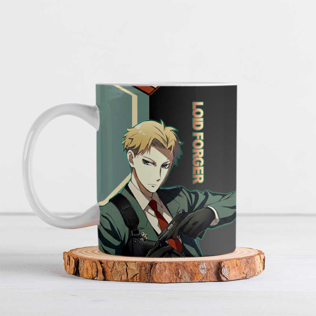 Loid Forger Spy x Family Green and Black Theme Ceramic Mug with Gun Pose and Sharp Agent Style Design - The Mazicc