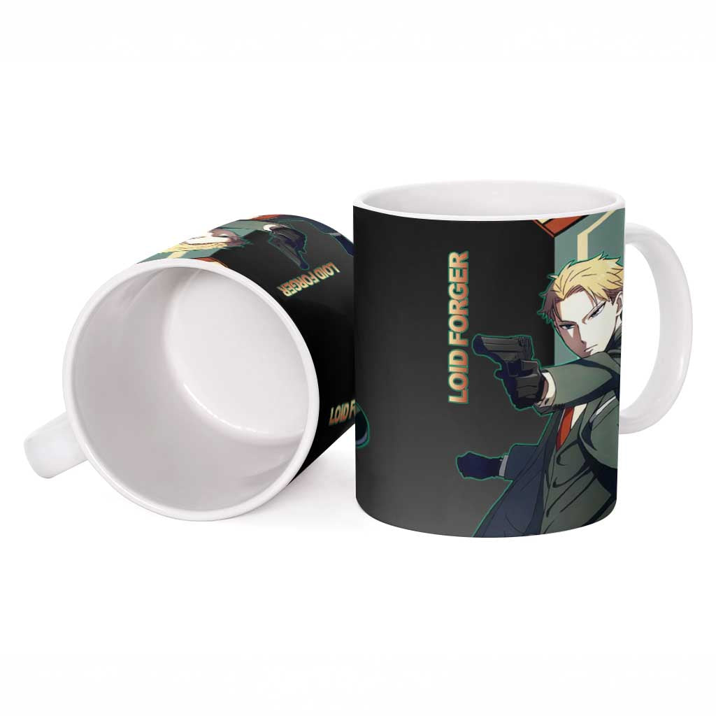 Loid Forger Spy x Family Green and Black Theme Ceramic Mug with Gun Pose and Sharp Agent Style Design - The Mazicc