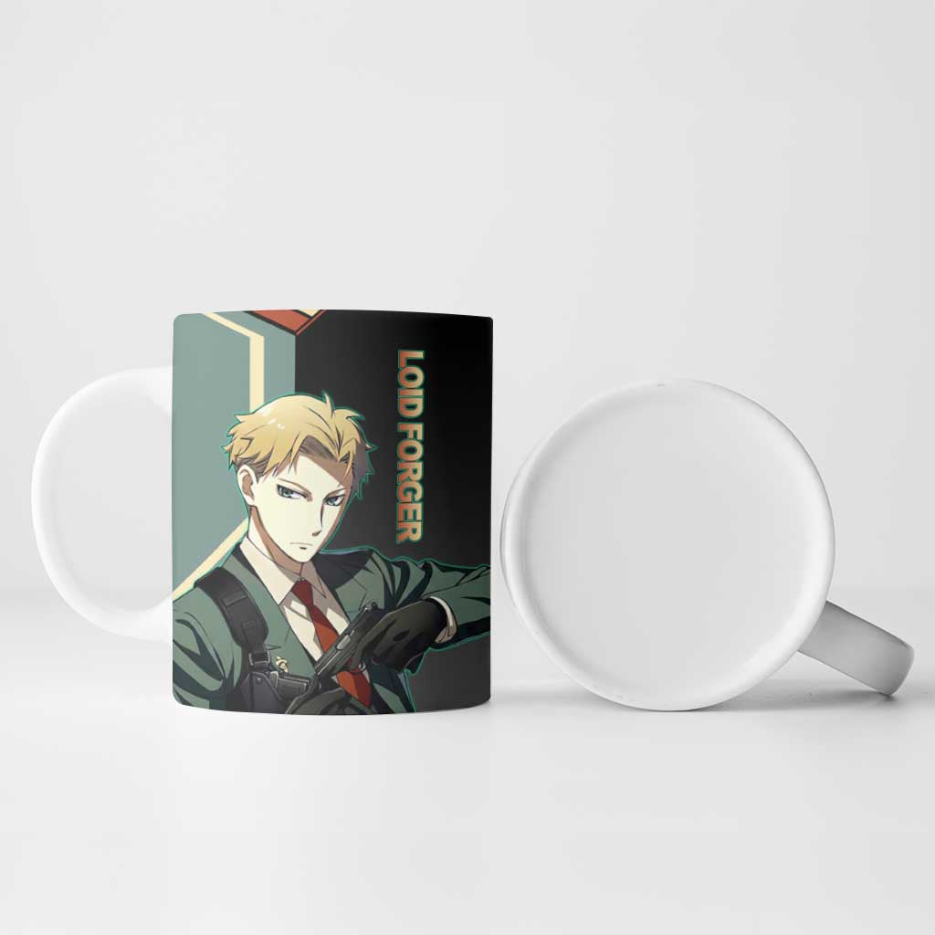 Loid Forger Spy x Family Green and Black Theme Ceramic Mug with Gun Pose and Sharp Agent Style Design - The Mazicc