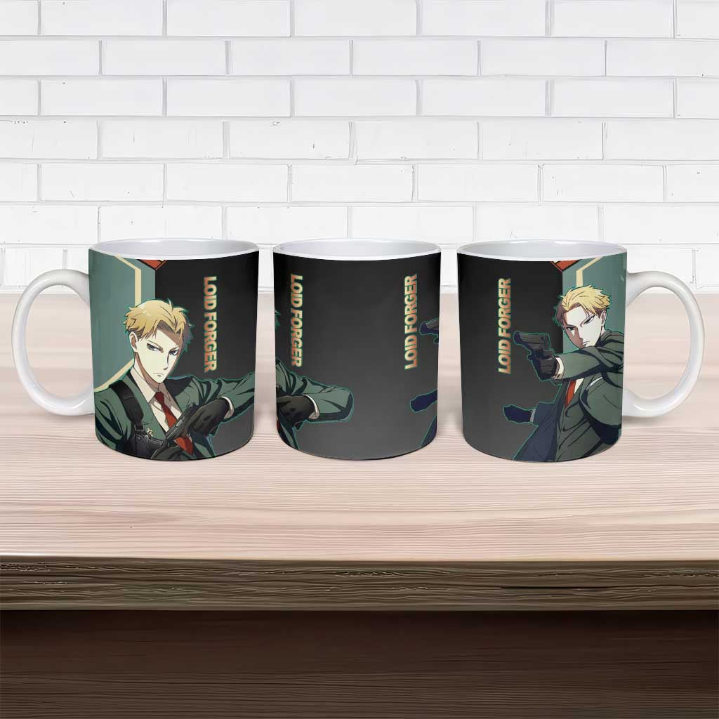 Loid Forger Spy x Family Green and Black Theme Ceramic Mug with Gun Pose and Sharp Agent Style Design - The Mazicc