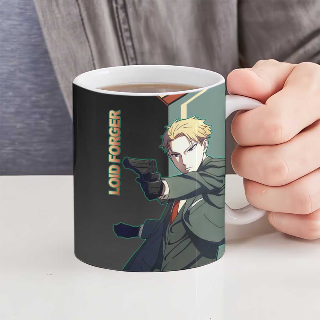 Loid Forger Spy x Family Green and Black Theme Ceramic Mug with Gun Pose and Sharp Agent Style Design - The Mazicc
