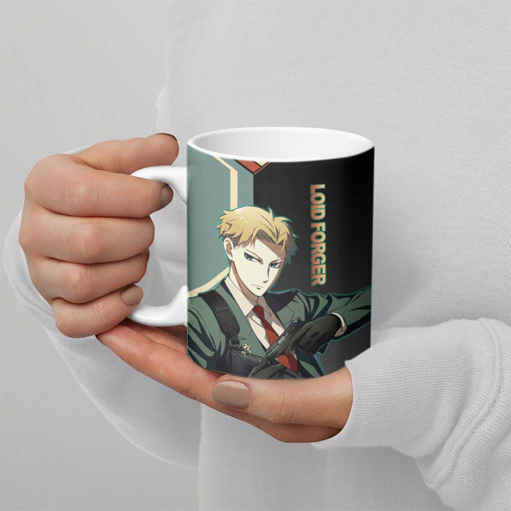 Loid Forger Spy x Family Green and Black Theme Ceramic Mug with Gun Pose and Sharp Agent Style Design - The Mazicc