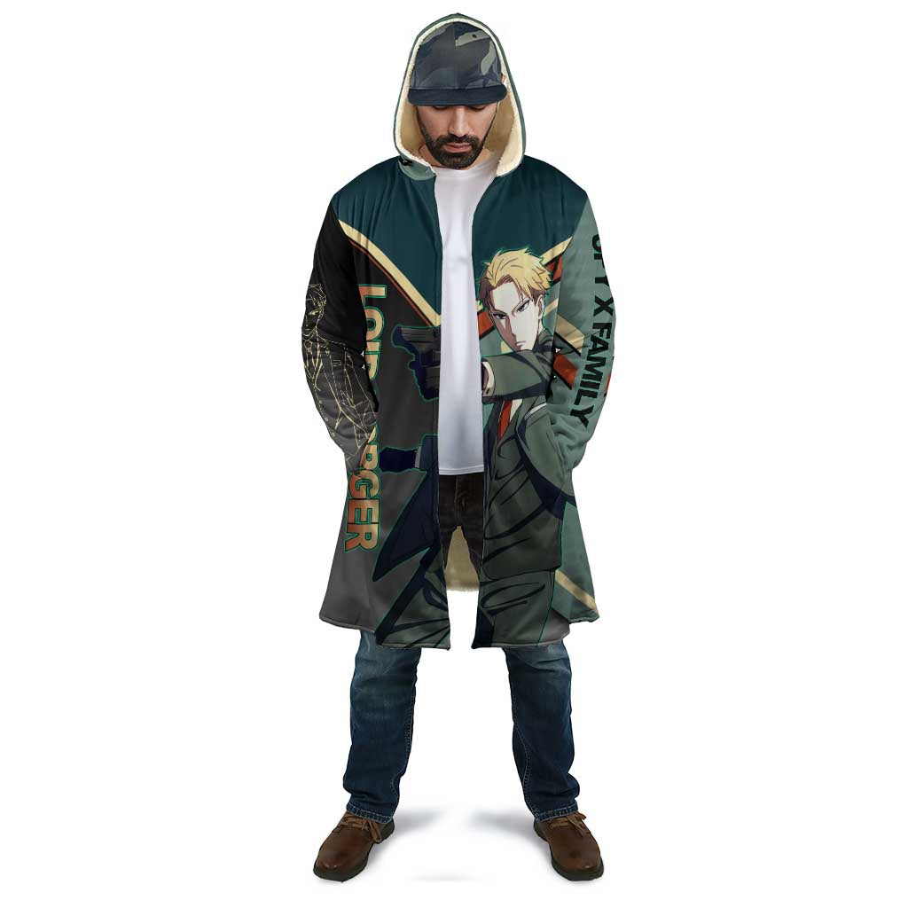 Loid Forger Spy x Family Green and Black Theme Cloak with Gun Pose and Sharp Agent Style Design - The Mazicc